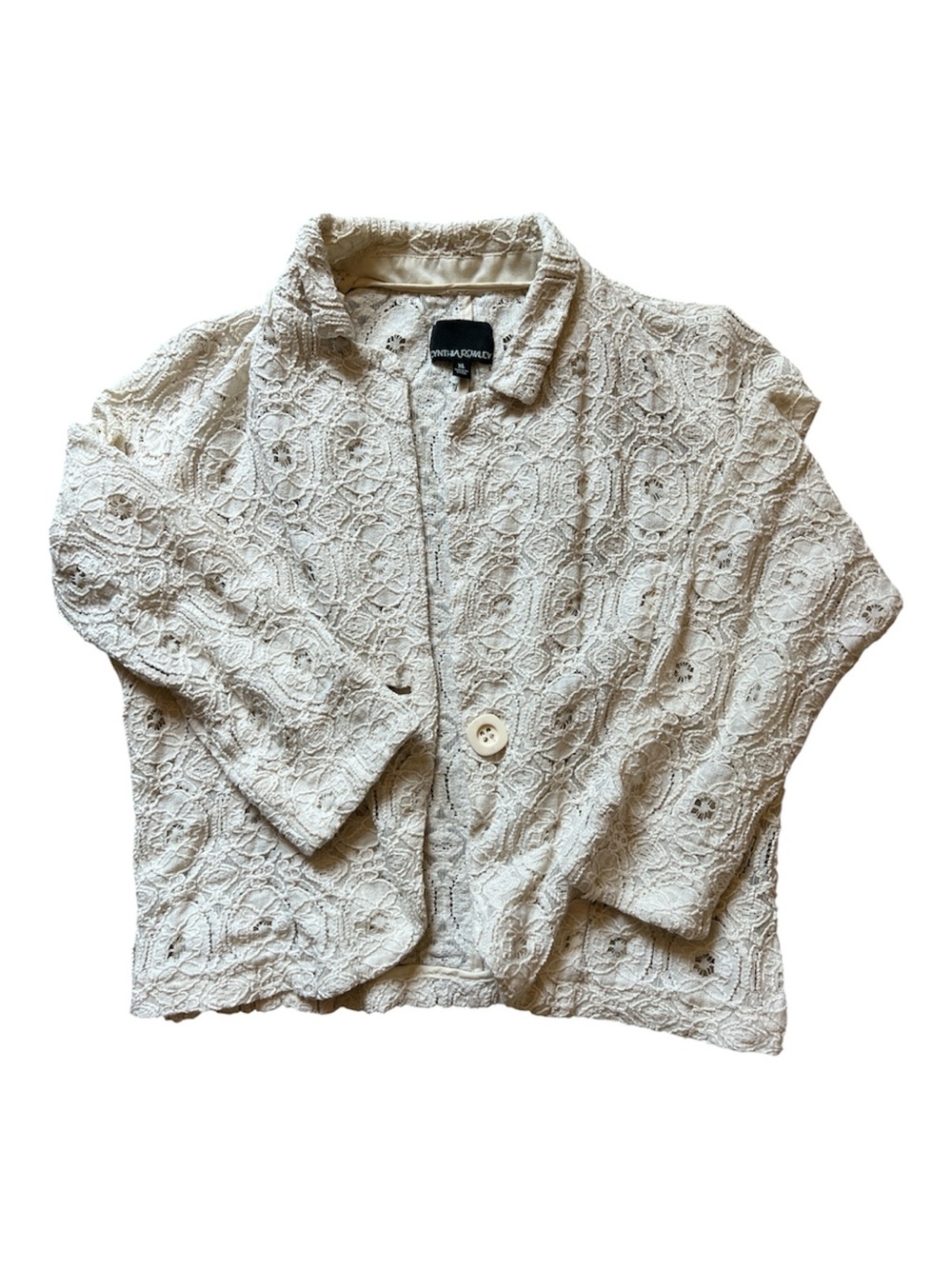 Cynthia Rowley Cream Floral Lace Blazer Jacket XL Cottagecore Boho